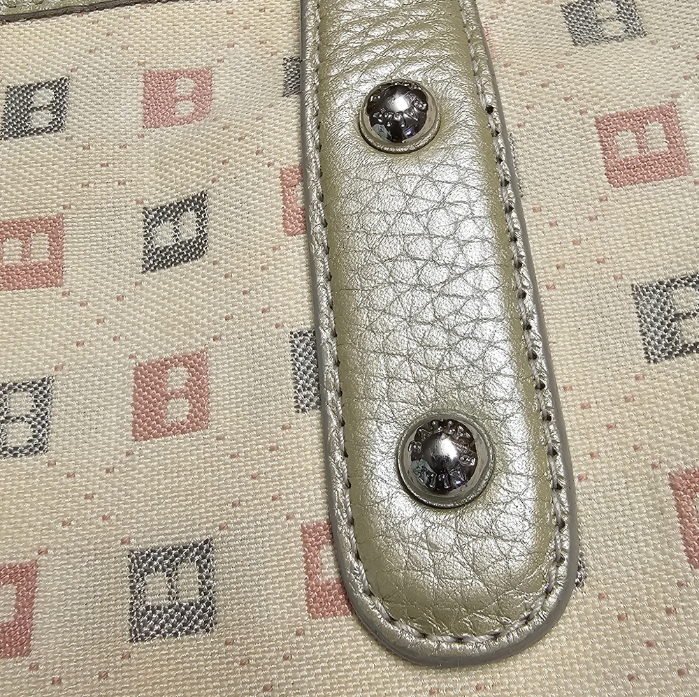 Bally Canvas & Leather Handbag B Mark Pattern Pewter & pink monogram EUC - Picture 7 of 16